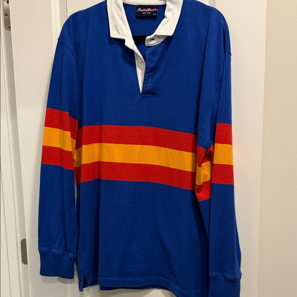 Rowing Blazers Blue Rugby Shirt with Red and Yellow Stripes